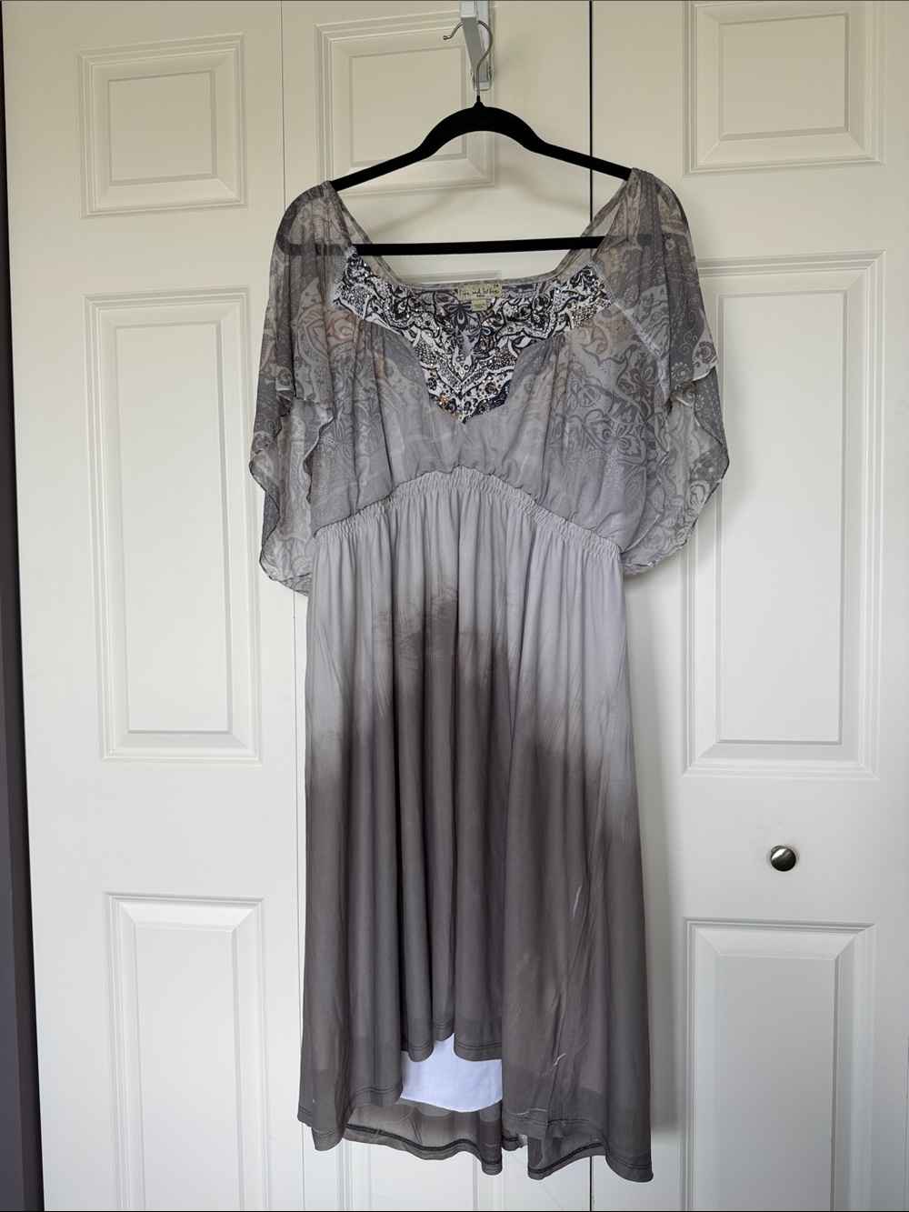 Gray Ombre Goddess Boho Mesh Dress with Embellishment